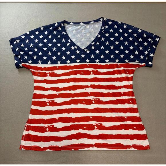 Tops - Patriotic American Flag Print V-Neck T-Shirt for Women